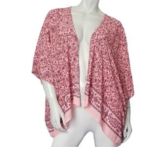 Forever 21 SZ Large Kimono Short Sleeve Lightweight Pink Handkerchief Print Boho